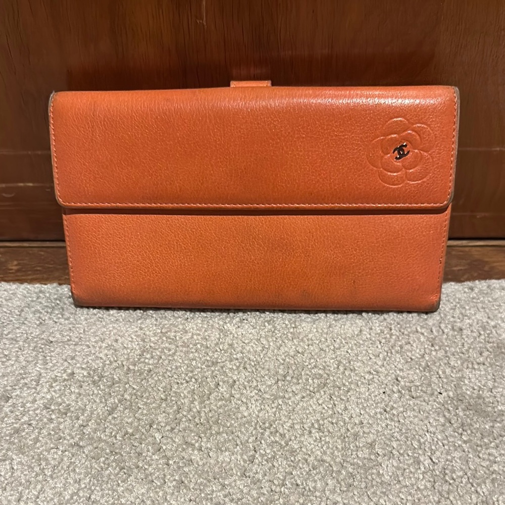 CHANEL Vibrant Orange Leather Clutch